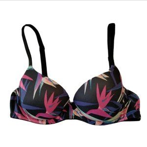 PINK Victorias Secret Bra 32 B Wear Everywhere Lightly Lined Black Satin Demi